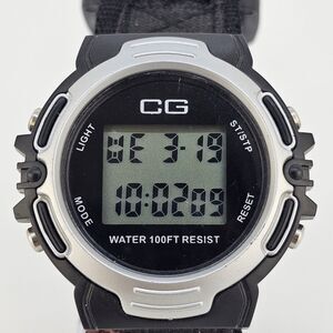 CG Digital Watch 45MM Black Gray Case Black Brown Nylon Band Compass New Battery
